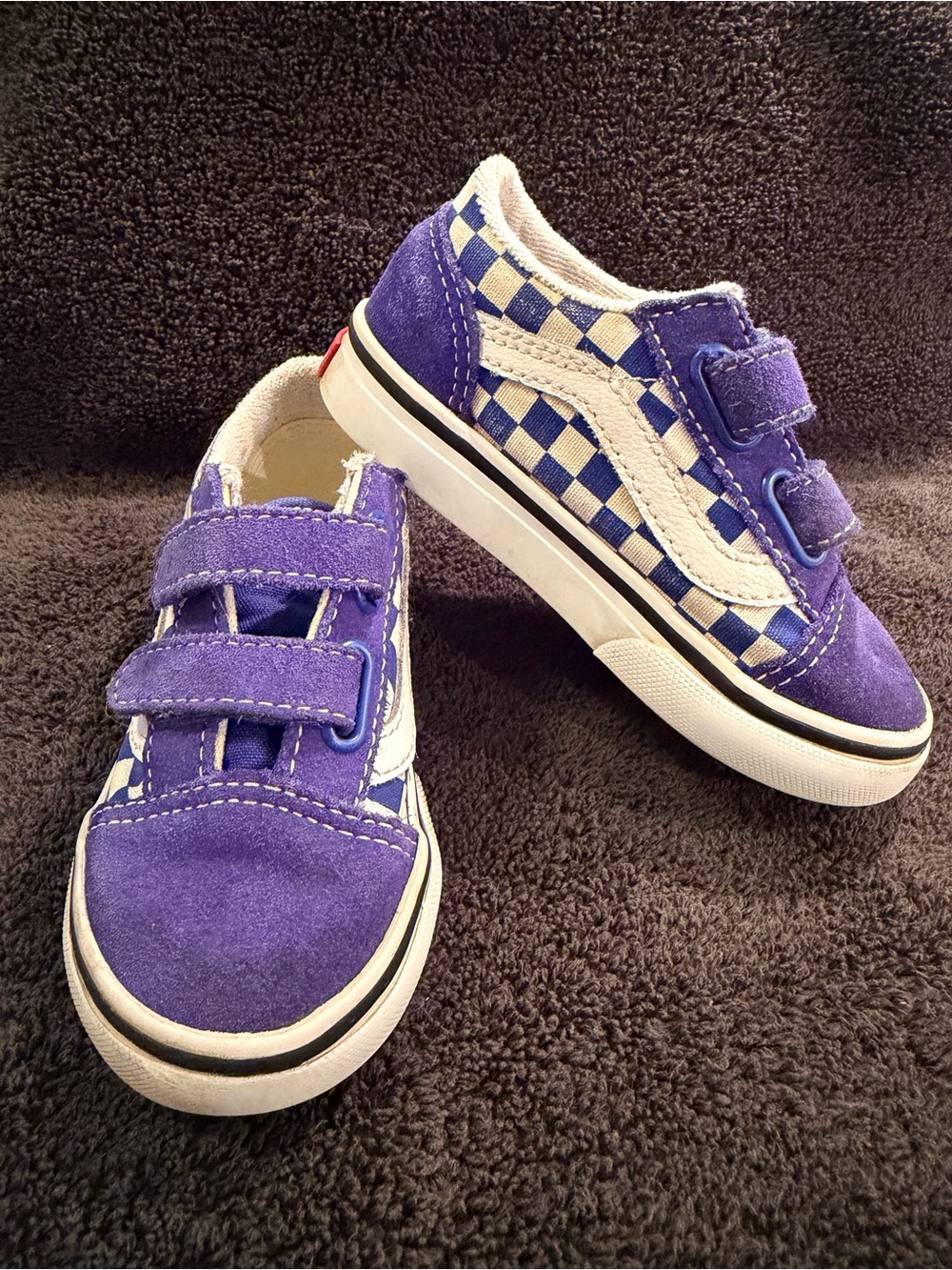 Vans Blue-Purple and White Checkerboard Kids Velcro Sneakers